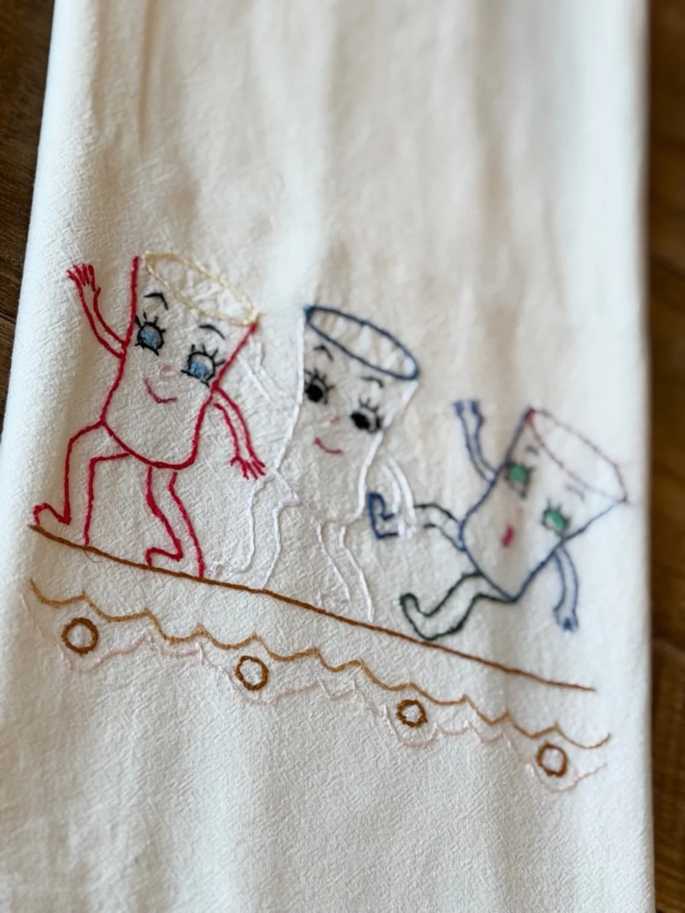 2 Vintage Embroidered Kitschy Dish Towels. Humpty Dumpty | Hand Stitched | 35x19